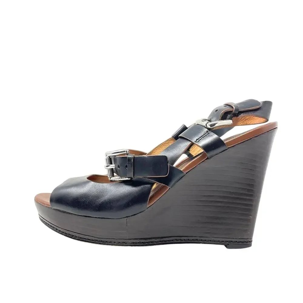 Coach Black Platform Sandals Chunky Wedge 8.5